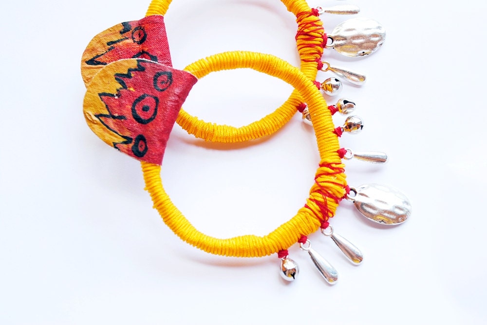 Tribal summer-  handmade wrapped painted dangle earrings - gabriel87