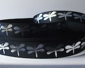 2mtrs Dragonfly Black, Silver  7/8'' Grosgrain Ribbon,Scrapbooking, crafts.