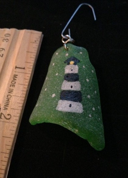 Handpainted Lighthouse Sea Glass Ornament