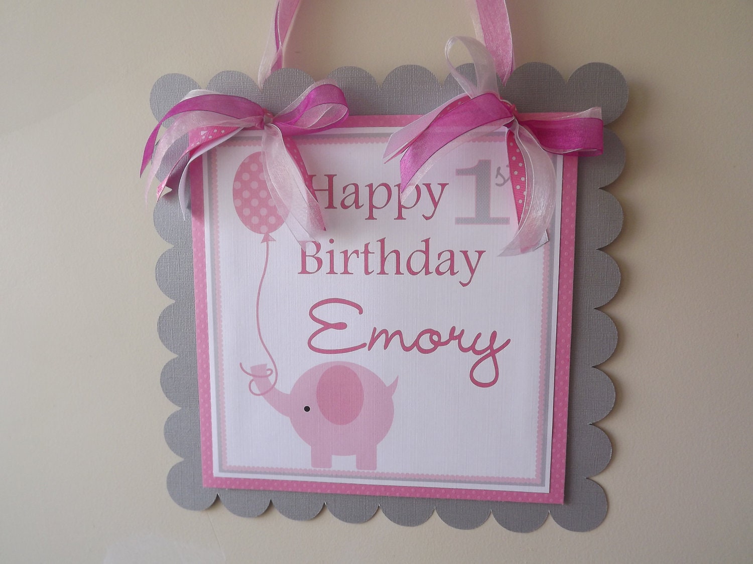 Pink and Grey Elephant Collection: Door Sign, Party Sign