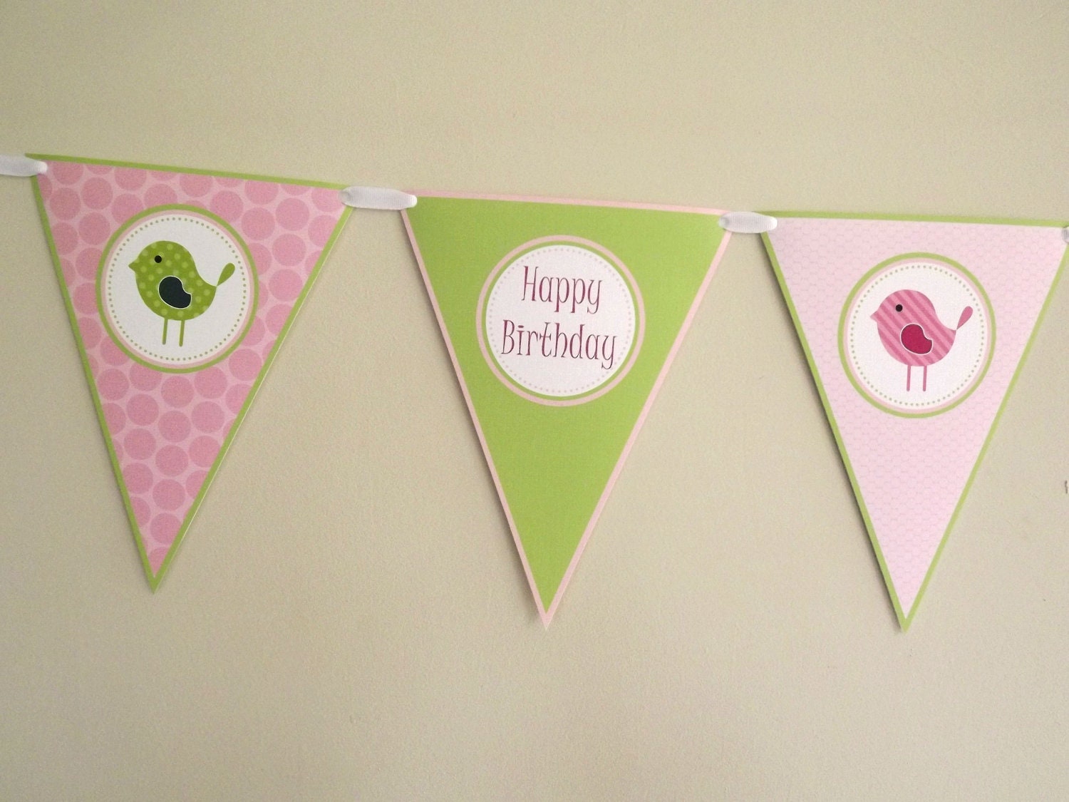 Sweet Tweet Collection in Pink & Green: Small Pennant Banner Il_570xn