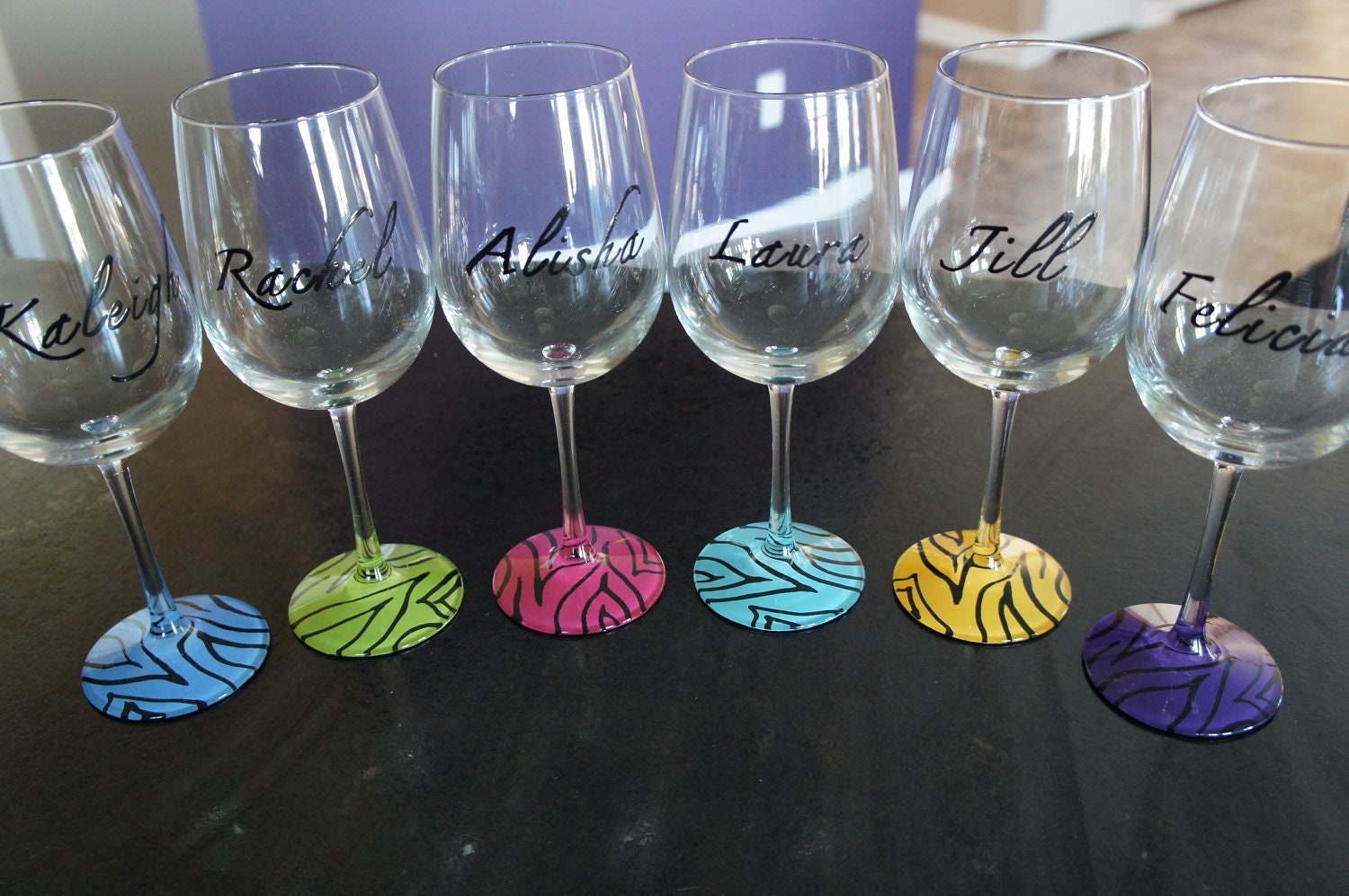 Animal print hand painted wine glasses: bottom only