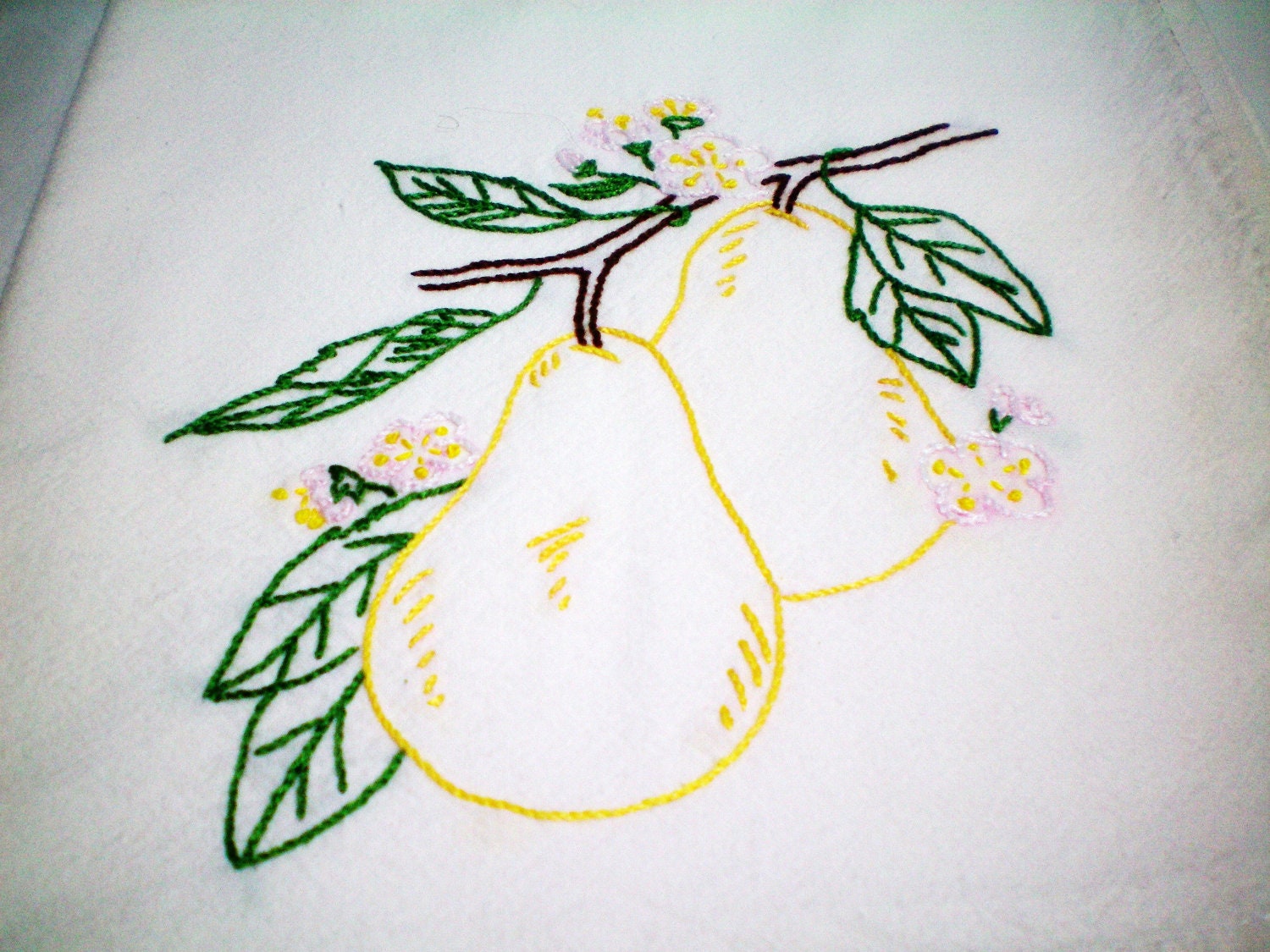 Pears - Dish Towel - Hand Embroidery