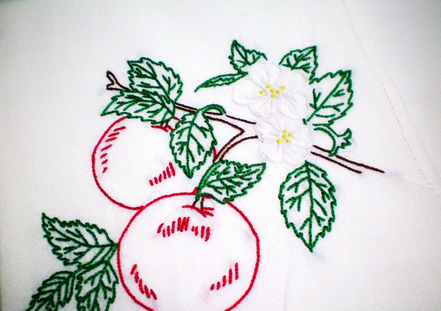 Apple Blossoms - Dish Towel - Hand Embroidery