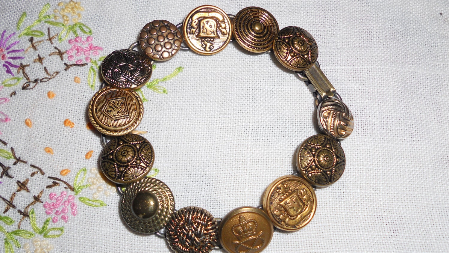 vintage gold metal button bracelet