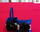 Royal Blue Horizon Satin with White Satin Accent  Flower girl basket and pillow and Black Flower Accent