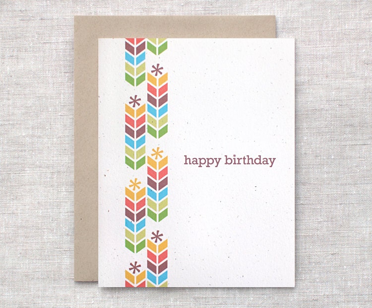 Birthday Card - EcoFriendly Chevron Card, Autumn Happy Birthday Card