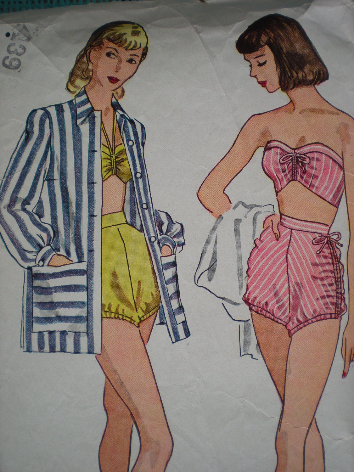 1940s Beach Blanket Bombshell, Stunning 1947 Simplicity Swim Suit Pattern 1965, Size 15 Bust 33