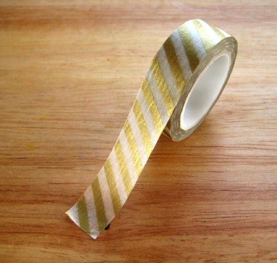 Gold Washi Tape  -Diagonal Striped Tape -15mm x 10m -  Party Favor Packaging