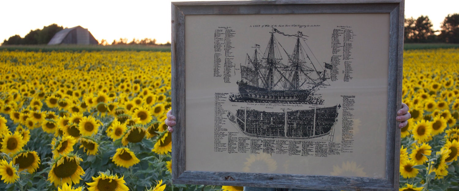 Old Ship Diagram screen printed POSTER - 22x28