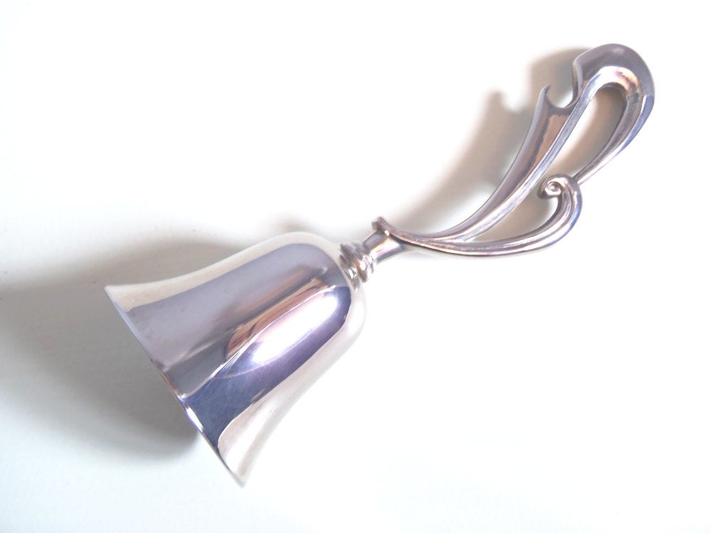Vintage Silver Tone Metal Table Bell Ornate Handle with Bottle Opener