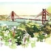 San Francisco Golden Gate Bridge California watercolor sketch 8x10 prints form an original sketch