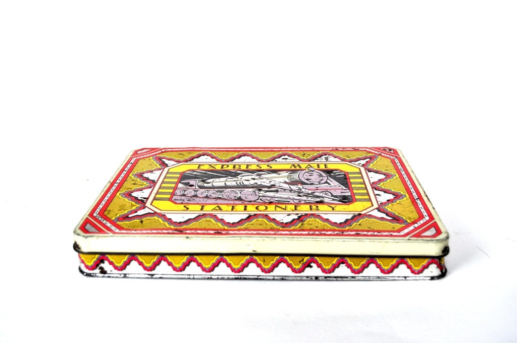 Vintage Tin Box English Stationery Desk Storage