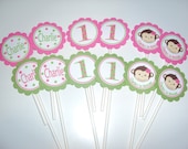 Mod Monkey Girl Cupcake Toppers - Mod Monkey Girl Birthday - Mod Monkey Girl Party - Mod Monkey Girl