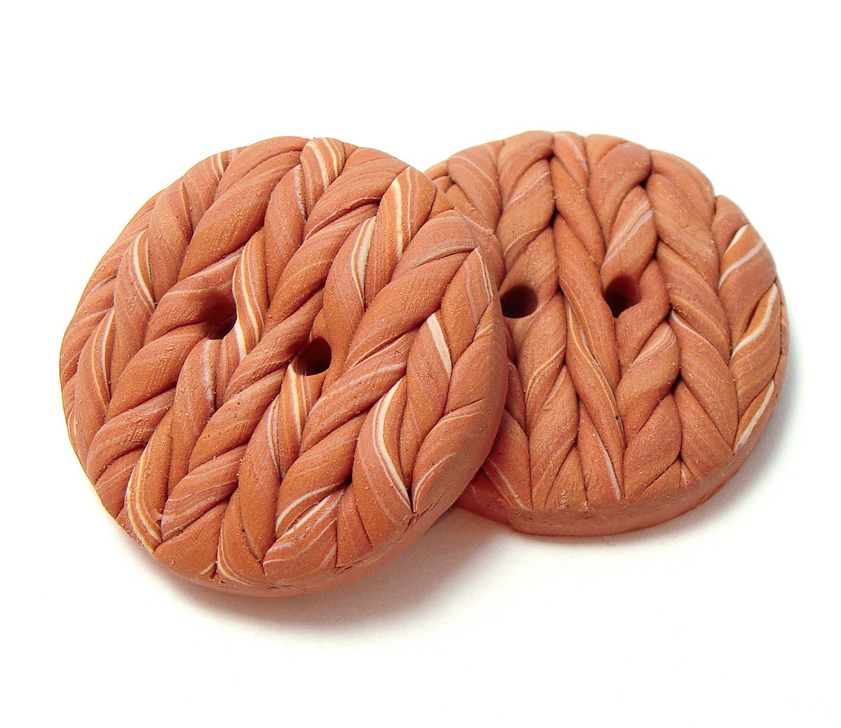 Polymer Clay Buttons knitted satin wheat color set of two
