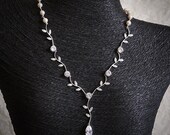 CAISSIE, Silver Statement Wedding Necklace, Modern Vintage Inspired Spiral Leaf Rhinestone Bridal Necklace, Art Deco Wedding Bridal Jewelry