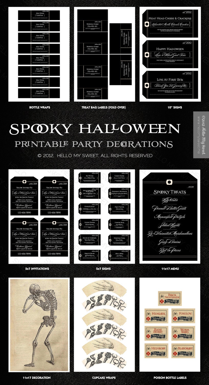 Spooky Halloween Party - Gothic Wedding - Printable Dessert Table Party Decorations - FULL SET