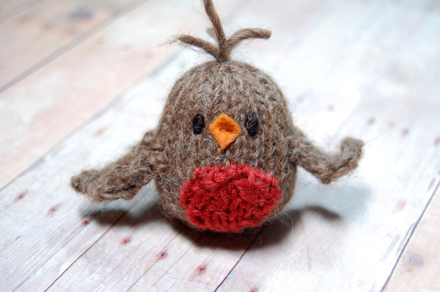 Robin Knitting Pattern and Picture Tutorial - Cheery Spring Robin - Bird Toy Holiday Ornament PDF - Waldorf Knit Robin Pattern DIY