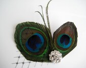 Wedding Bridal Peacock Feather Rhinestone Jewel Black Veiling Head Piece Hair Clip Fascinator Accessory