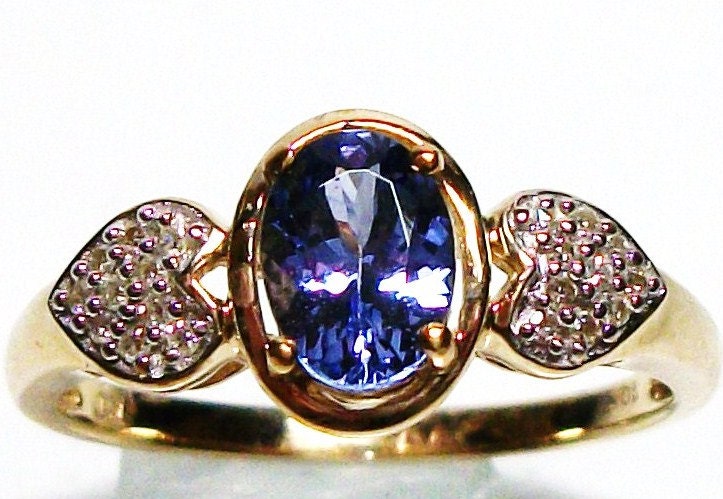 Tanzanite and Diamond accent ring set in yellow gold engagement ring s 8 gifts for her   "Electric Blue"