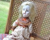 Victorian China Walda Doll Vintage Porcelain Hand Painted Face with Antique Style Cloth Dress