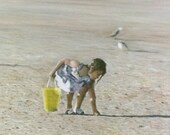 COLLECTING SEASHELLS signed limited edition giclee beach print from original pastel drawing