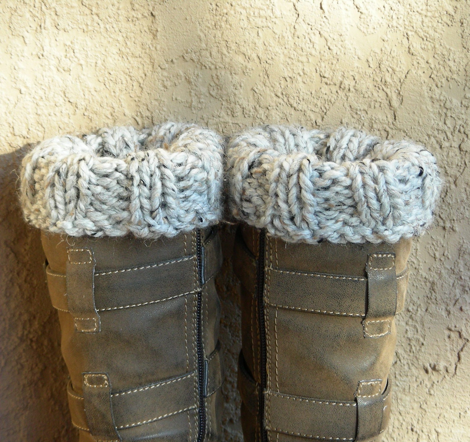 Boot Cuffs, Boot Toppers, Ankle Warmers light grey gray hand knit. Close the gap at the top of your boots.