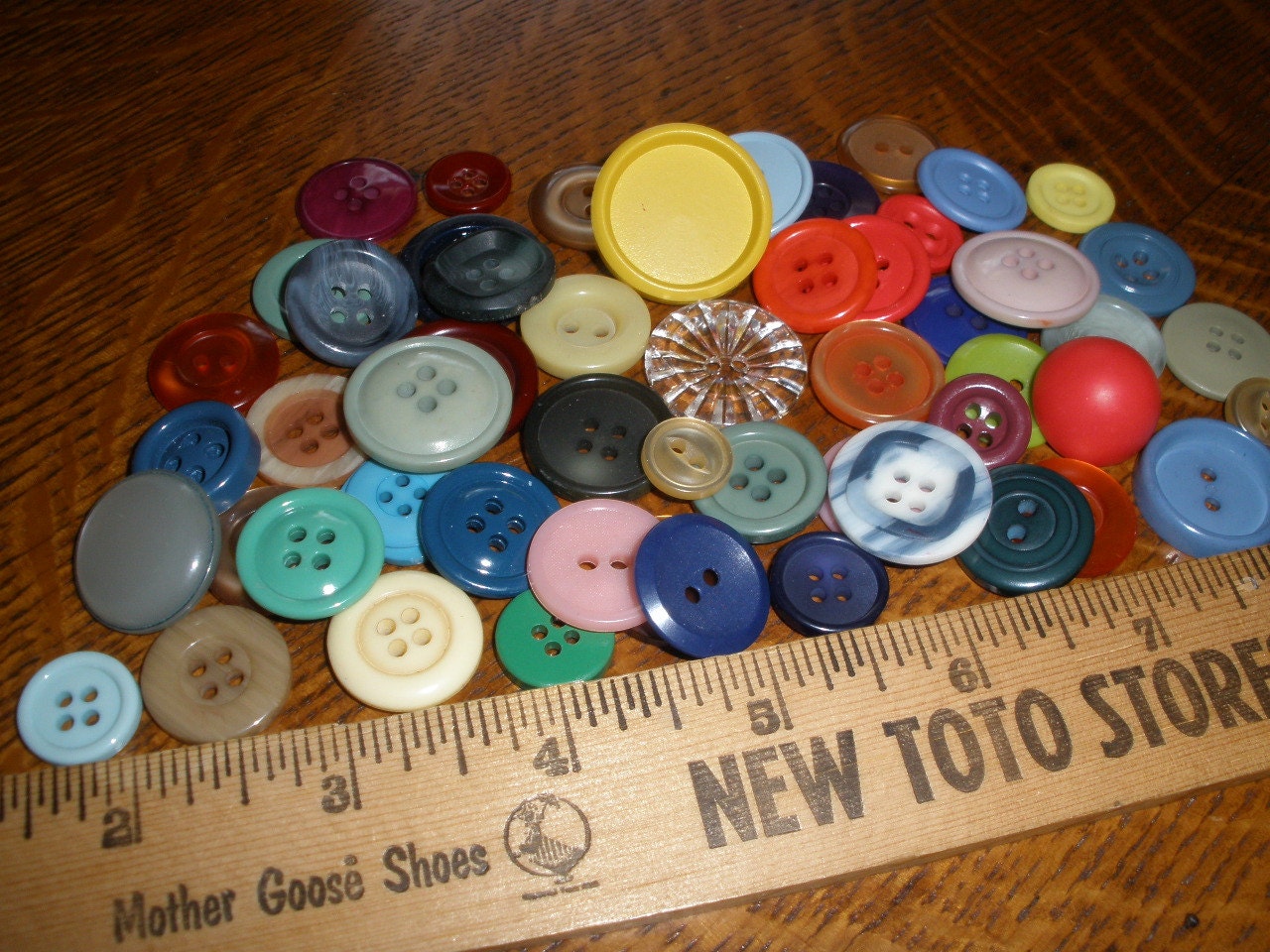 Colorful Mix Vintage Buttons - 57 plastic 20L to 40L (1/2" to 1") sew on shank buttons pearlescent many colors scrapbook crafts