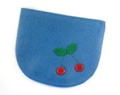 Blue Felt, Button Cherry Zipper Pouch