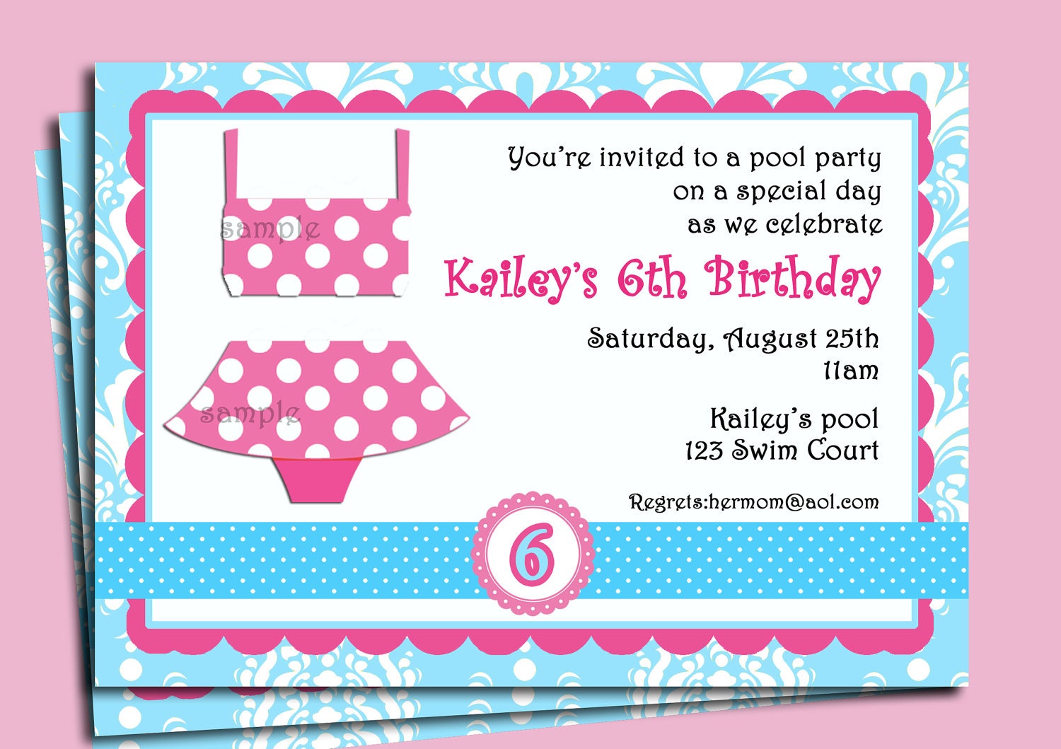 Girl's Pool Party Invitation Printable - Swim Party - Pink Polka Dot Il_570xn