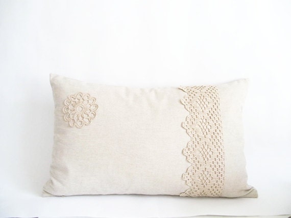 Decorative 20X12 Beige linen cotton Cottage chic Pillow case Bedroom Home decor
