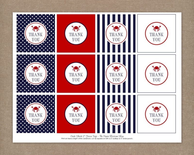 INSTANT DOWNLOAD - Printable Nautical Crab Birthday Party Favor Tags Il_570xn