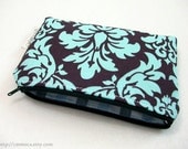 Blue Damask Zipper Pouch - iphone gadget cosmetics essentials
