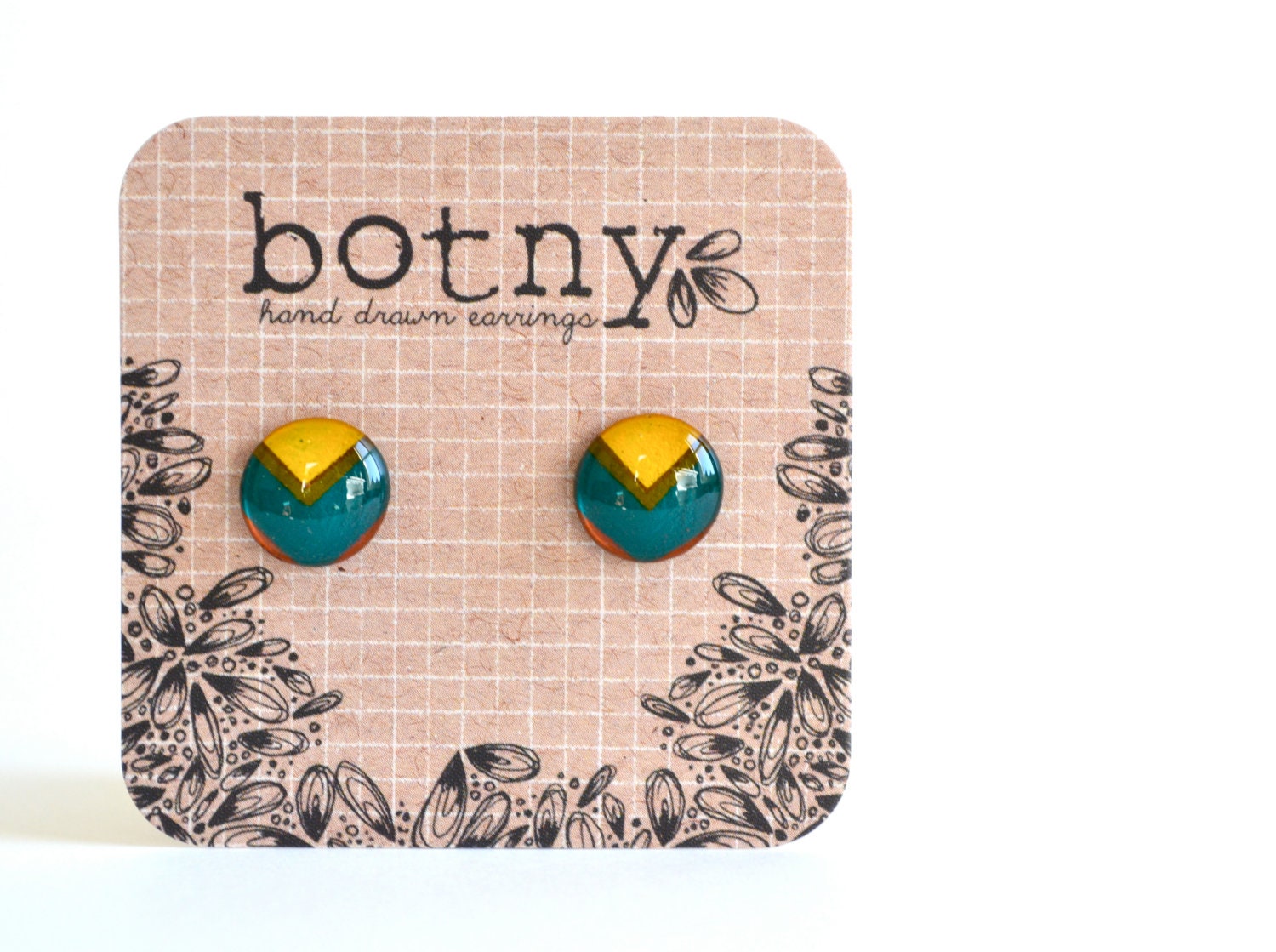 Sunburst Yellow, Peacock Green, Light Umber, Artichoke and Terra Cotta Tribal Chevron Brook Earrings