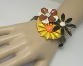 Recycled Flower Cuff Bracelet, upcycled cuff bracelet, eco friendly flower bracelet, made with vintage jewelry, daisy, ooak, one of a kind