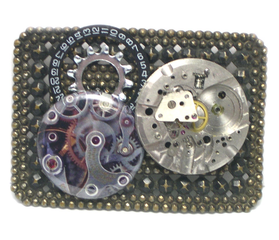 Watch Plate Steampunk Brooch, Steampunk pin, silver, watch parts, gears, upcycled, recycled, steam punk jewellery, ooak brooch