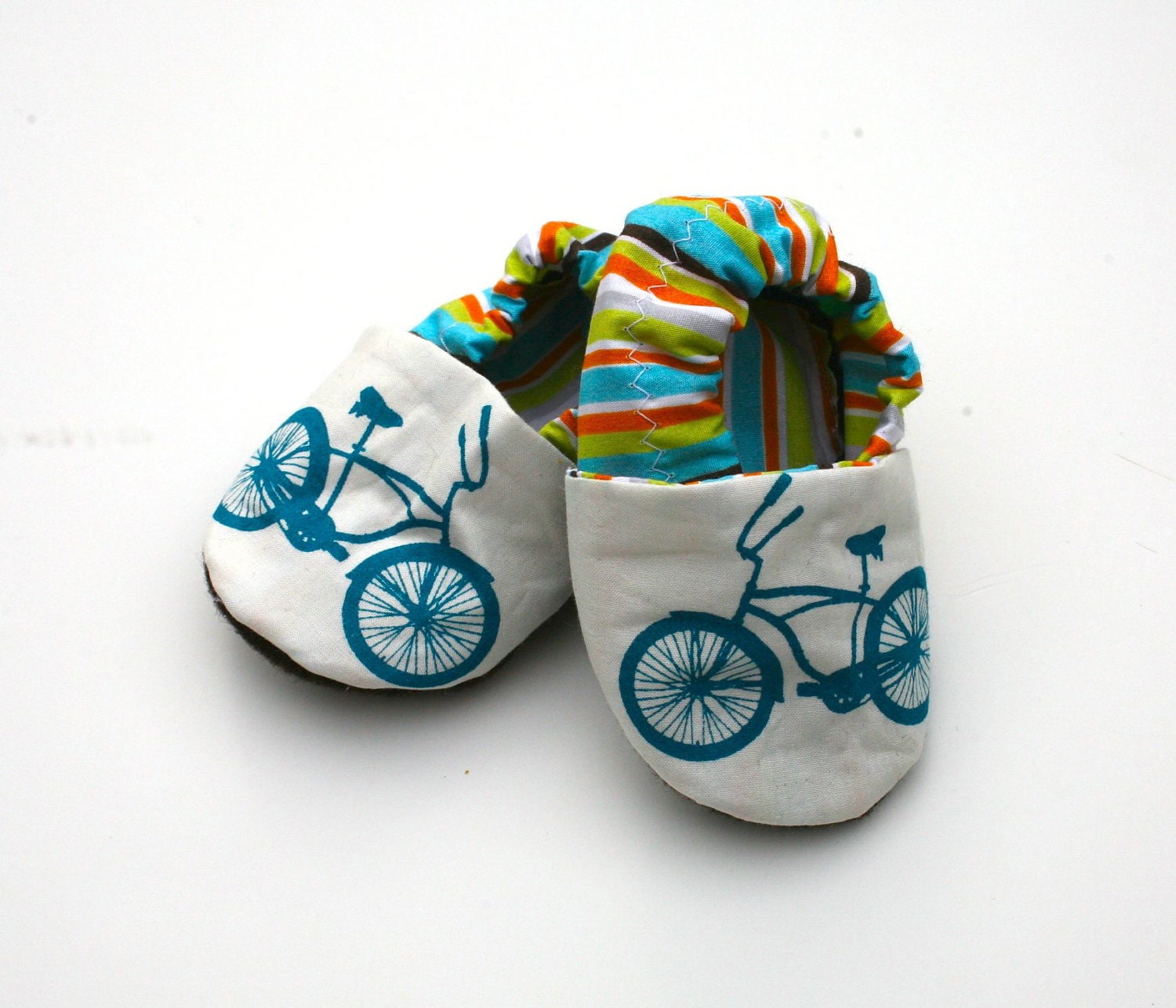 Organic Cotton Bicycle Baby Shoes- Eco Friendly Clothing Unisex Cruiser Blue Bike - Teal 0 3 6 12 18 months - Baby Clothes Gift for Baby