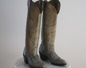 KNEE-HIGH Cowboy Boots Leather Grey Gray - Women's 5.5 6 - 1970s VINTAGE