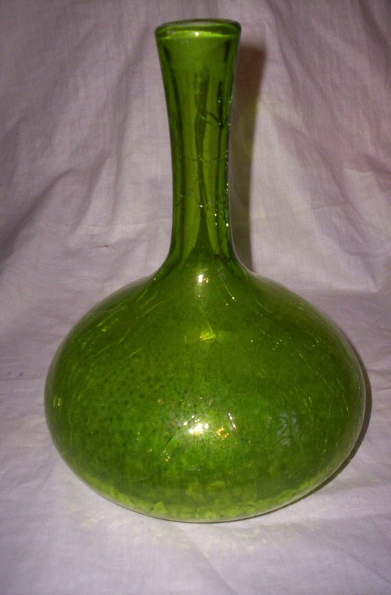 Items similar to vintage green blenko crackle glass decanter vase on Etsy