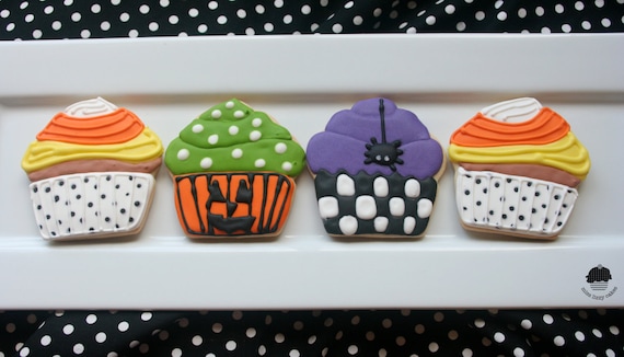 Halloween Cupcake Sugar Cookies - 1 DOZEN - misslizzycakes