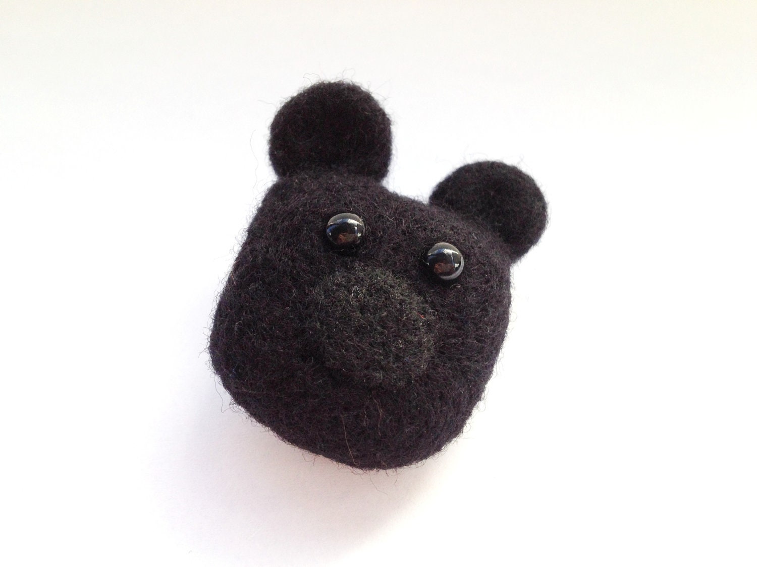 Black Felt Bear Brooch - Needle Felted Black Teddy Bear Pin
