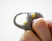 Felt Ring Sculpture - Yellow & Grey Needle Felted