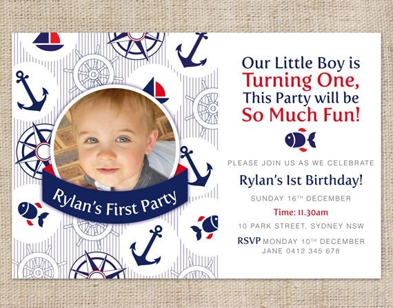 Printable Custom Boys 1st Birthday Party Invitation - Nautical Theme Il_570xn