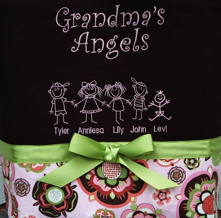 Personalized Tote Bag - Stick Figure Mom Dad Teacher Baby Girl Boy Dog Cat Bird - You Choose Fabrics - Custom Made to Order