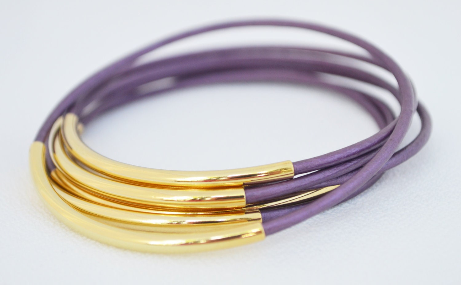 Purple Leather Bangles with Gold or Silver Tubes