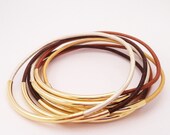Fall Leather Bangle Bracelets- Fall Bracelets, Brown, Copper, Pearl, Taupe, with Gold or Silver Tube accents, Tube Bracelet