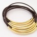 Brown leather Bangles with Gold or Silver Tube Accents