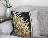 Autumn Grasses Decorative pillow cushion  Cover from Recycled Japanese Kimono Silk and Natural Linen. Eco Living.