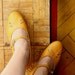 Vintage Leather Shoes. Yellow Women's Low Heeled Mary Janes made in the USSR in 1980s. Size UK 4-4.5/ 23.5/ IT36.5
