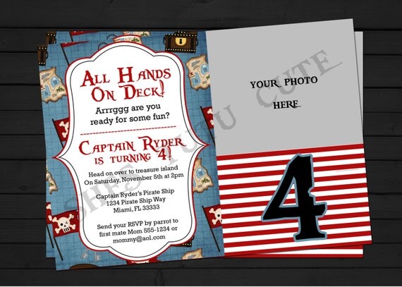 Pirate Boy Birthday Invitation Digital File YOU-PRINT Il_570xn